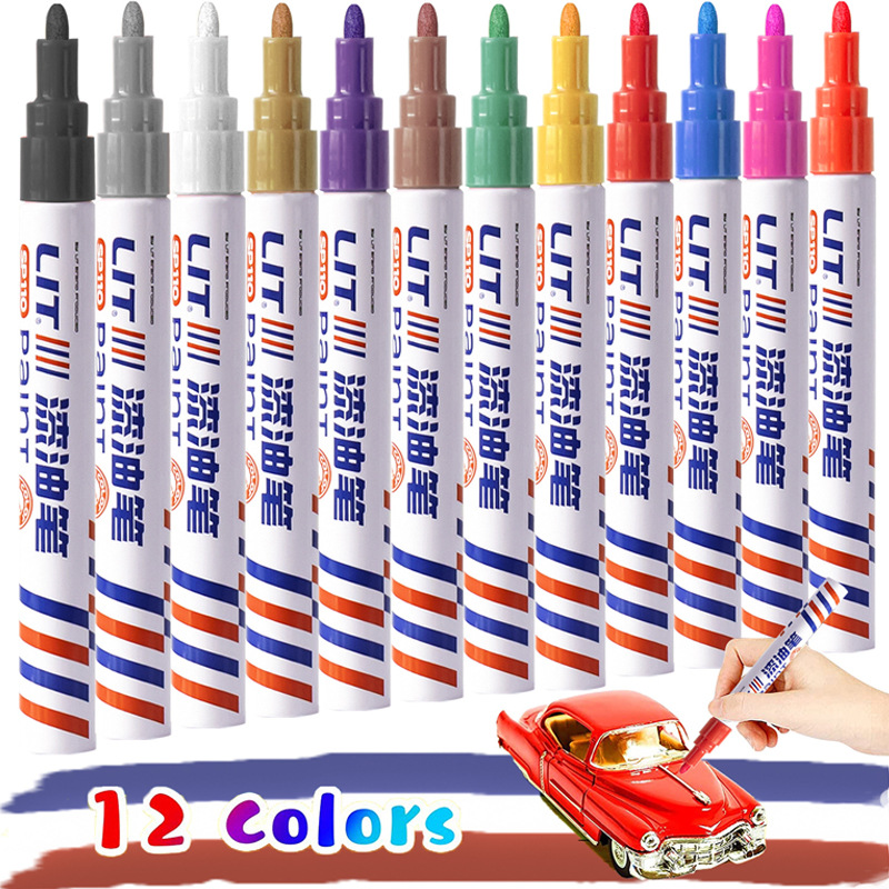 12pcs/box Metallic Paint Pens Waterproof Oil-Based Marker