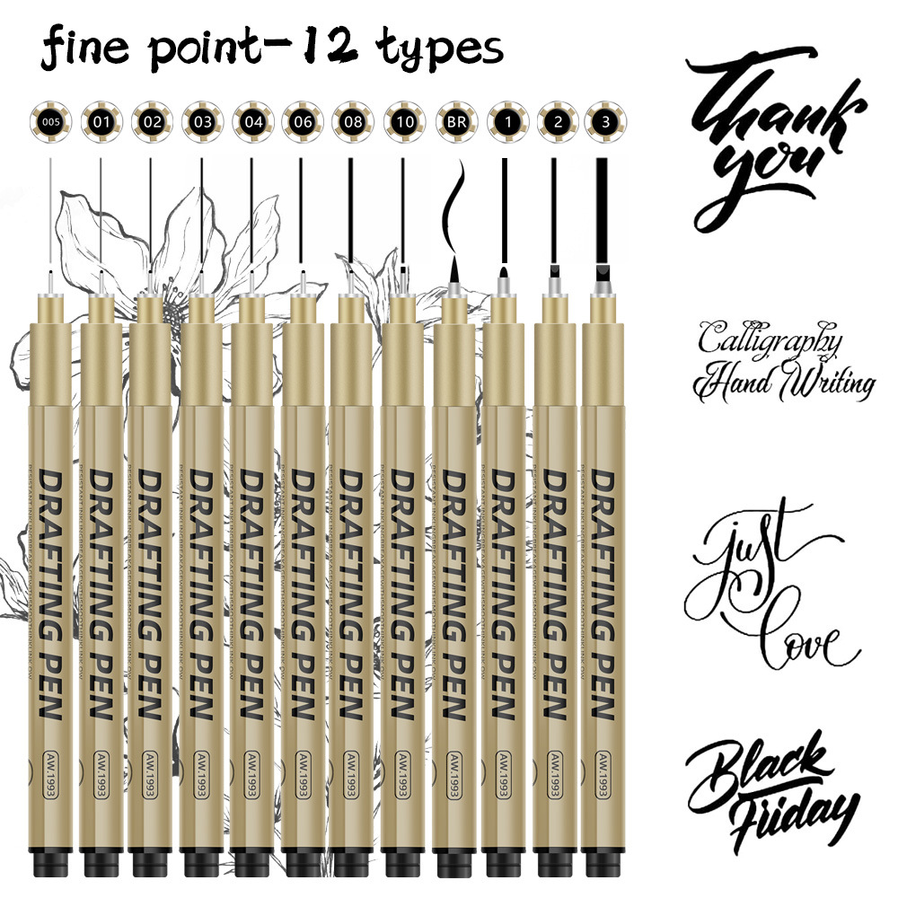 12pcs/box Line Drawing Pen Set for Art Hand-Drawn Sketching
