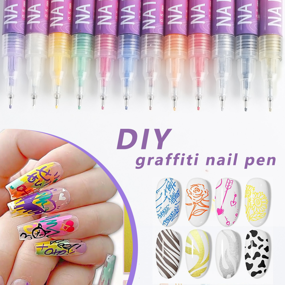 12pcs/box Nail Art Pen DIY Painting Doodle Nail Highlight Outline Pen Acrylic