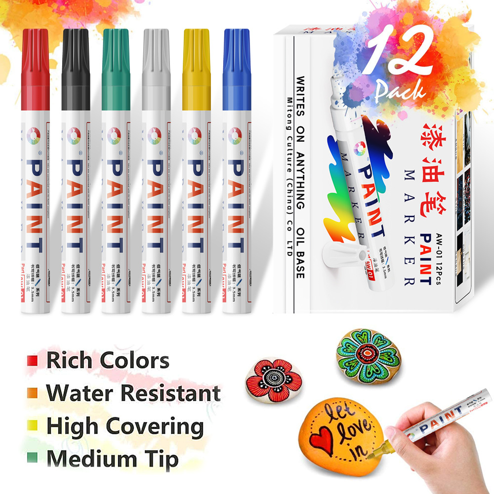 12pcs/box paint pen for tires graffiti industrial acrylic marker pens