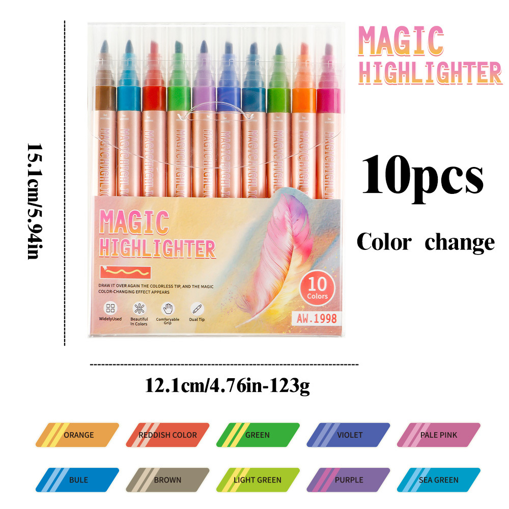 10pcs/box Double-Ended Erasable Highlighter DIY Drawing and Doodling Pen