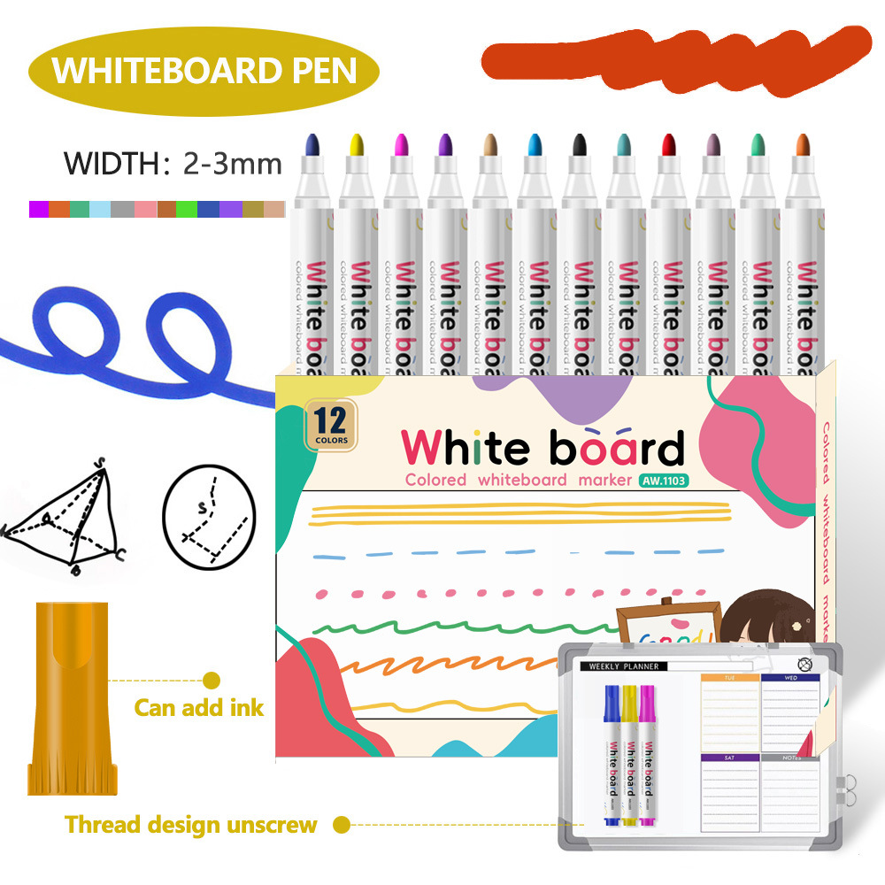 12colors/box Colorful erasable whiteboard marker