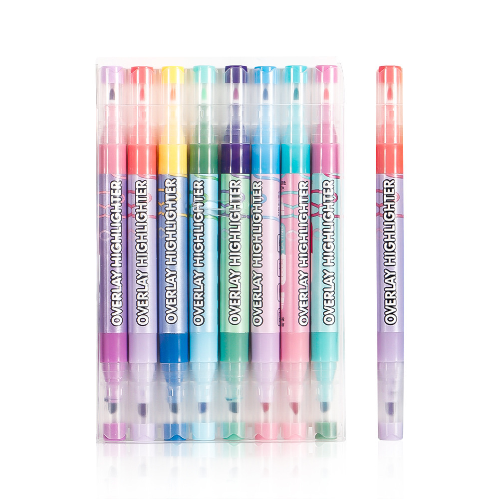6pcs/box Double-ended Colorful Two-color Highlighter Marker