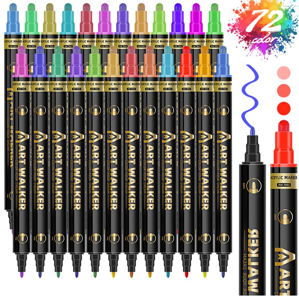12pcs/box Acrylic Marker Double-Ended Quick-Dry Fabric DIY Arts and Crafts Pen