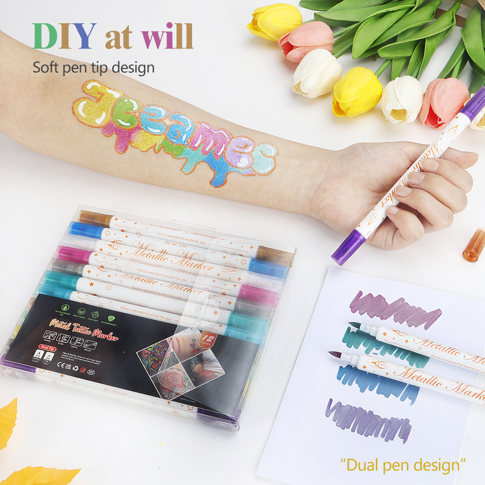 12pcs/box Body Painting Pen DIY Drawing Ins Stylish Glitter Pen