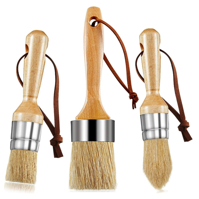 2pcs/set Round head brush beech wood pure pig bristle 2-inch chalk wax brush