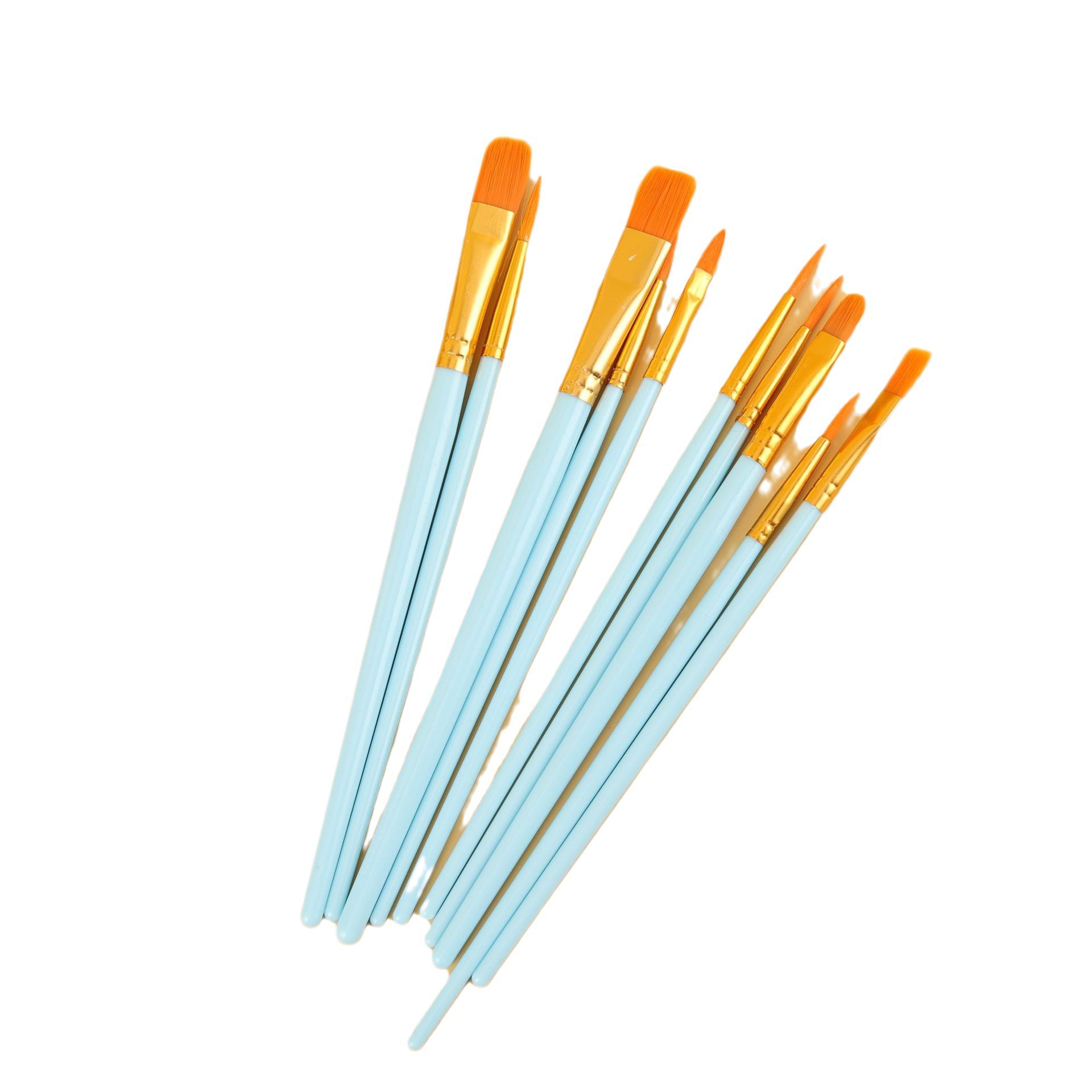 10pcs/bag Pearlescent Plastic Handle Oil Paint Brush Set for Beginners Children’s Painting