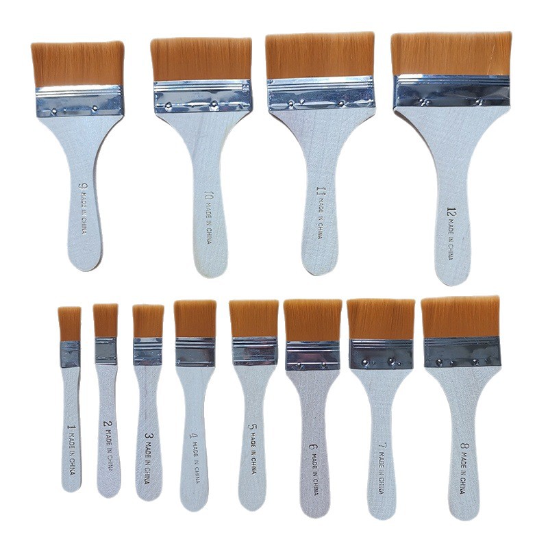 100pcs/box Nylon Board Brush No. 1-12 Nylon Oil Painting Board Oil Painting Brush
