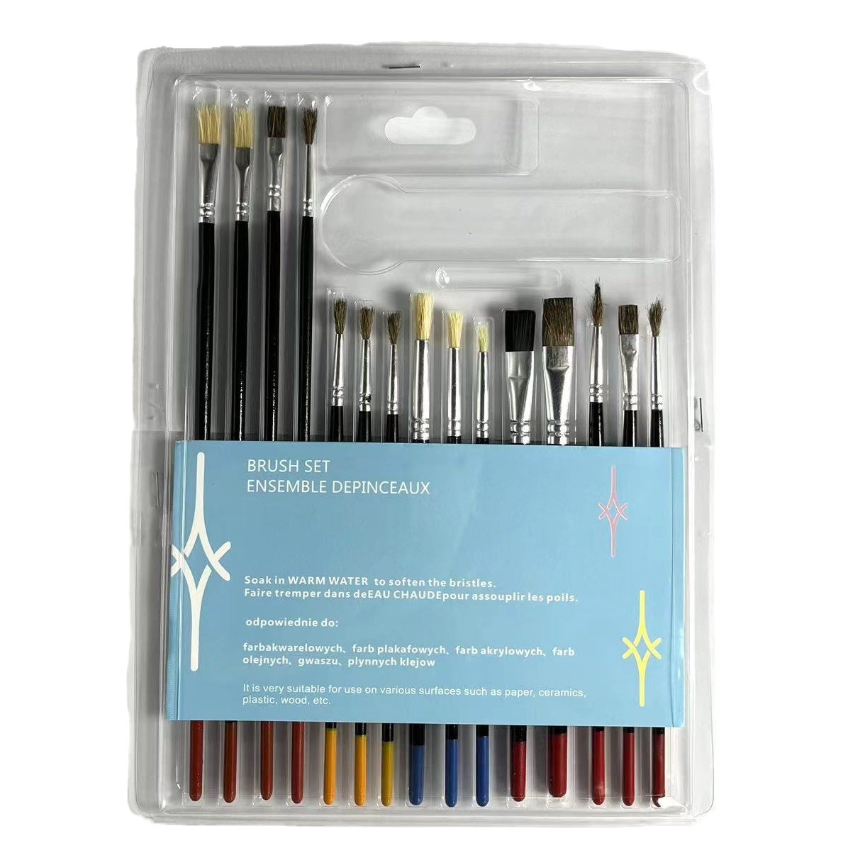 15pcs/set brushes with pig bristle and horse hair wooden acrylic oil painting