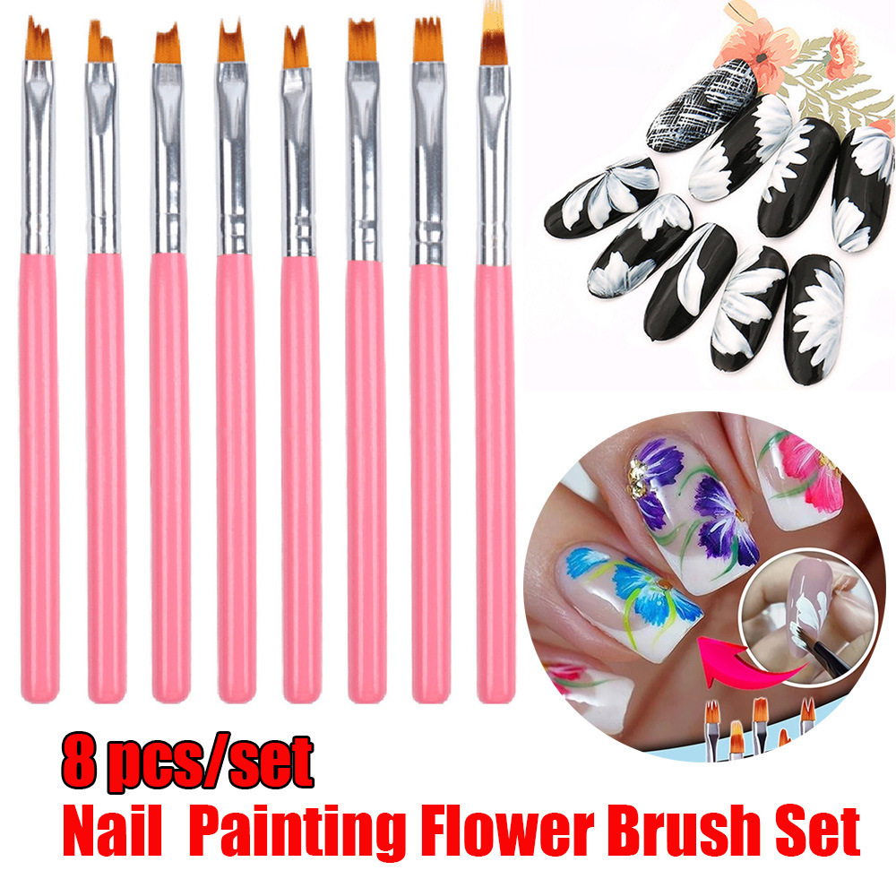 8pcs/set Nail Art Flower Pens Serrated Pen Petal Nail Brush Nail Brush Set for Makeup
