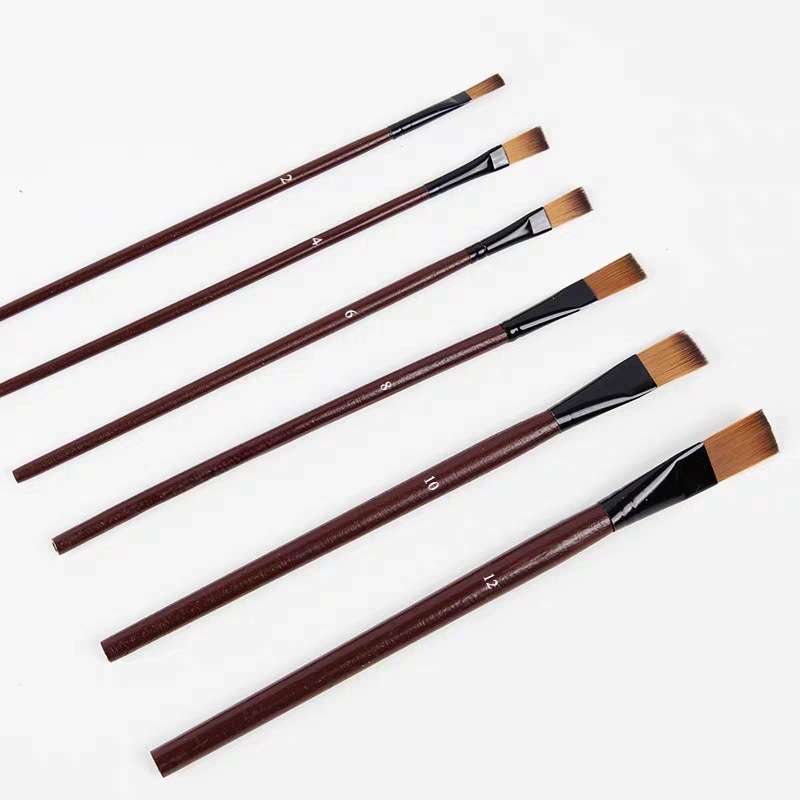 6pcs/set nylon wooden handle oil painting brushes