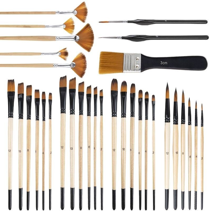32pcs/set wooden nylon board fan-shaped oil painting brush