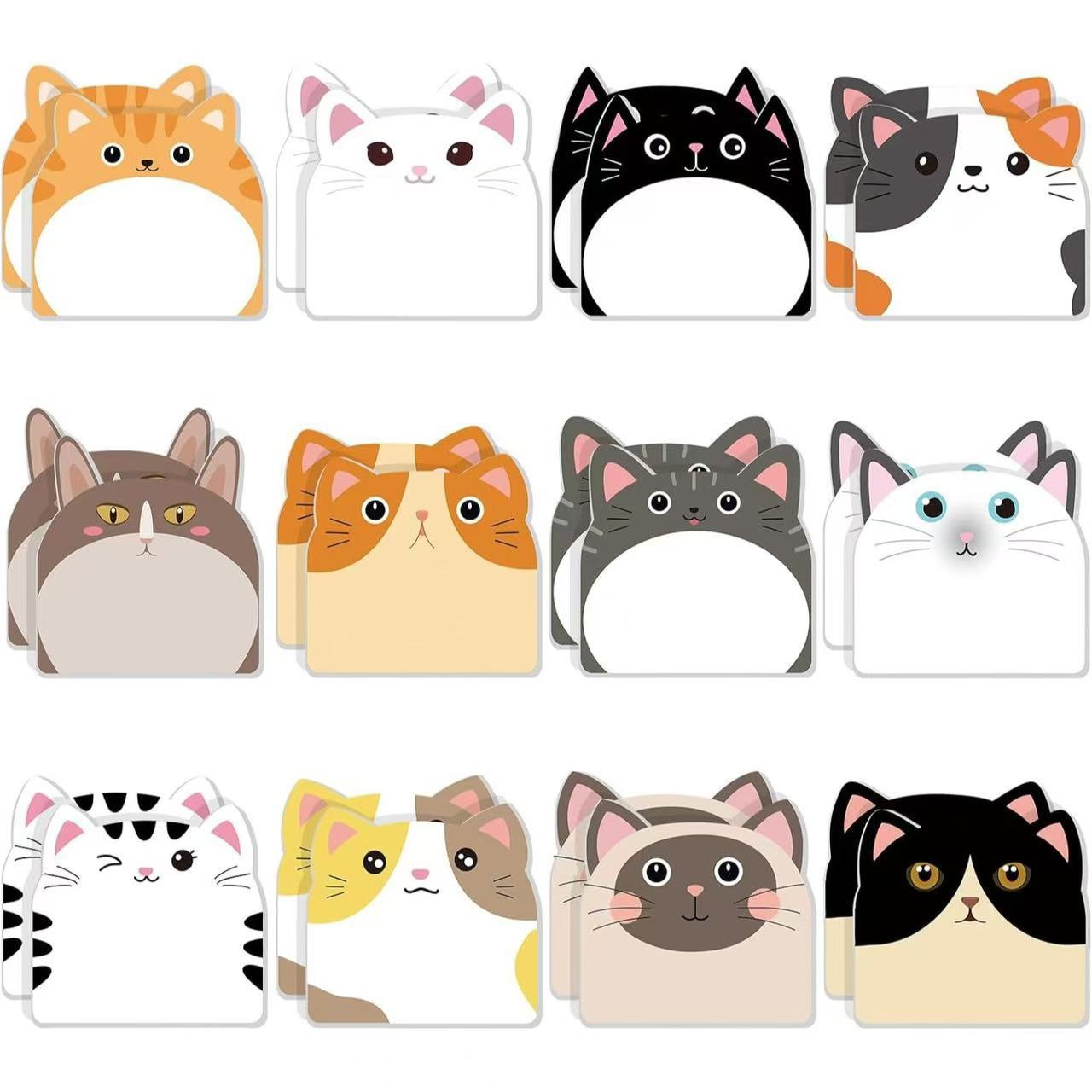 24pcs/set Elementary School Student Sticky Notes Cartoon Cute Cat Reusable Sticky Notes