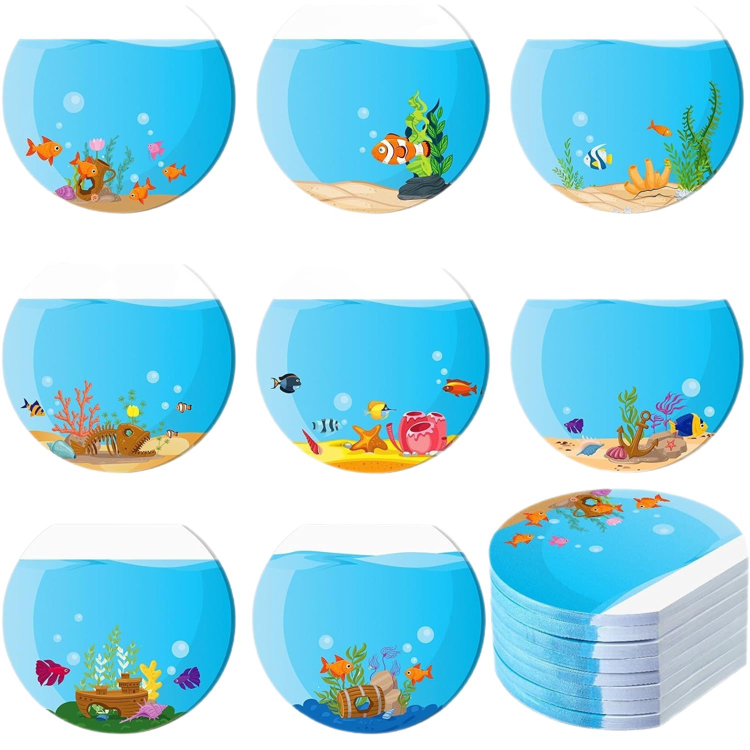 8pcs/set Fish Tank Plants Shaped Sticky Notes Memo Pad Self-Adhesive Notebook Reusable Note