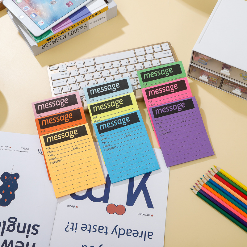 9pcs/set Sticky notes fluorescent colorful strong adhesion ruled line message memo notepad planner sticky notes