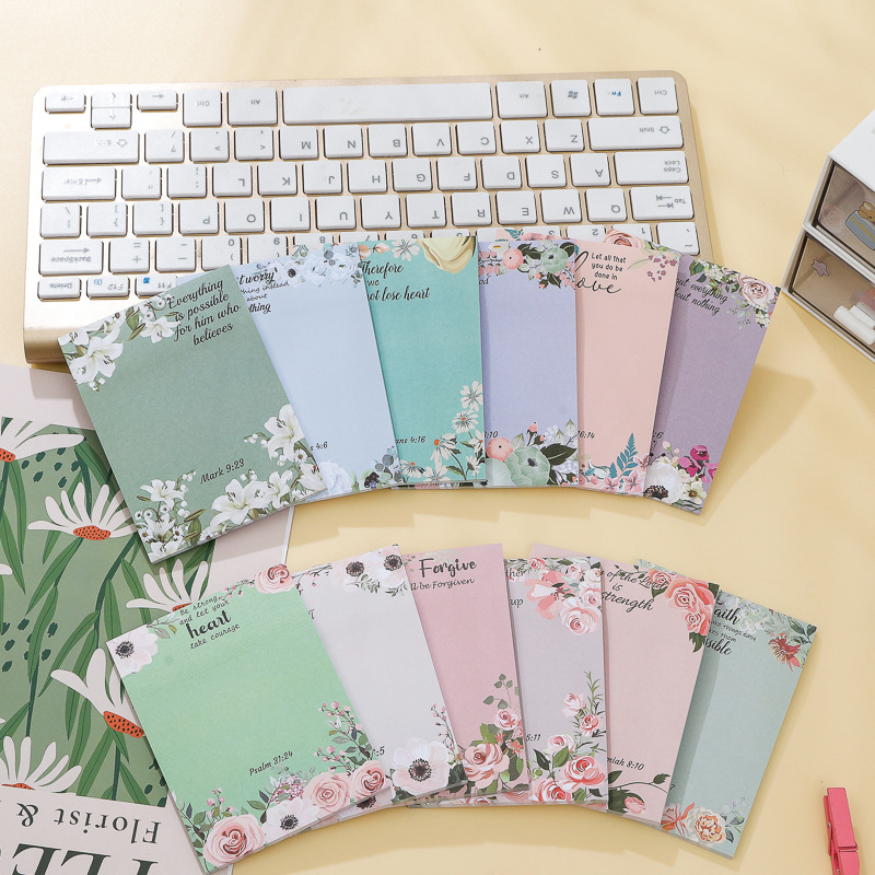 12pcs/set Planner Sticky Notes Floral INS Fresh Multi-use Removable Memo Strips Stickers 