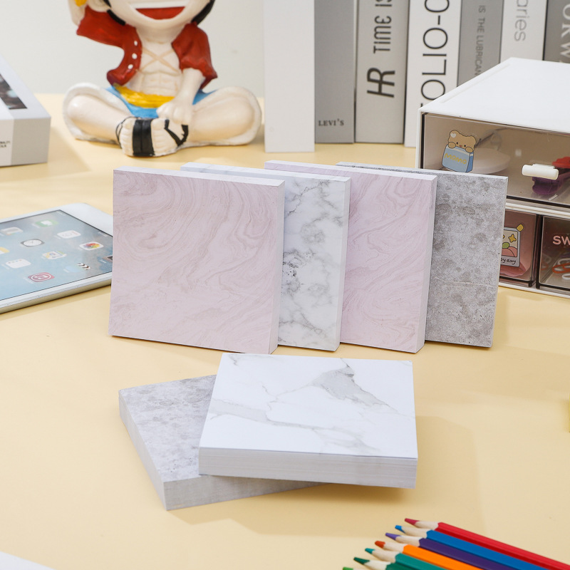 6pcs/set Handbook memo stickers marble pattern sticky notes ins tearable message strips collage reusable easy-to-tear stickers