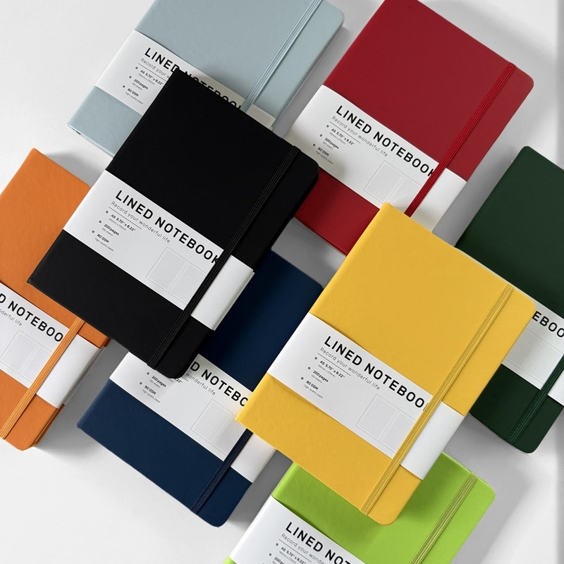 1pc A5 strap PU faux leather simple office hardcover notebook with logo printing