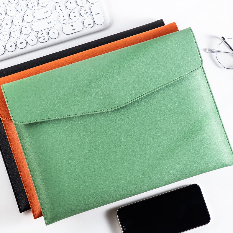 1PC A4 business leather document bag customized for enterprise storage office meeting materials bag