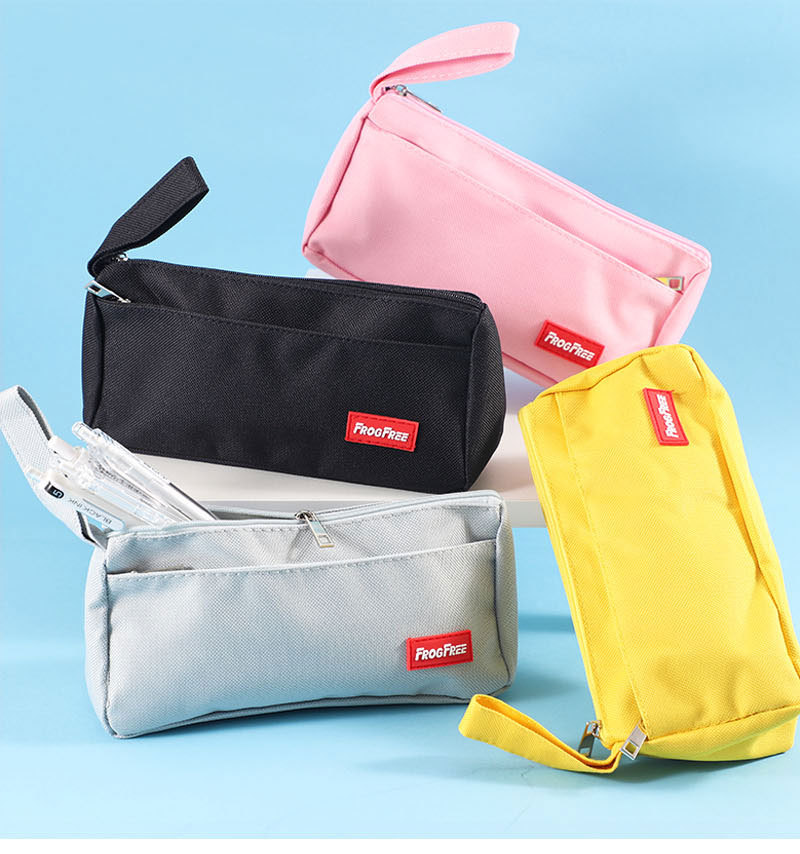 1PC Simple and spacious pencil case student canvas school supplies solid color pencil box double-layer stationery Oxford cloth storage bag