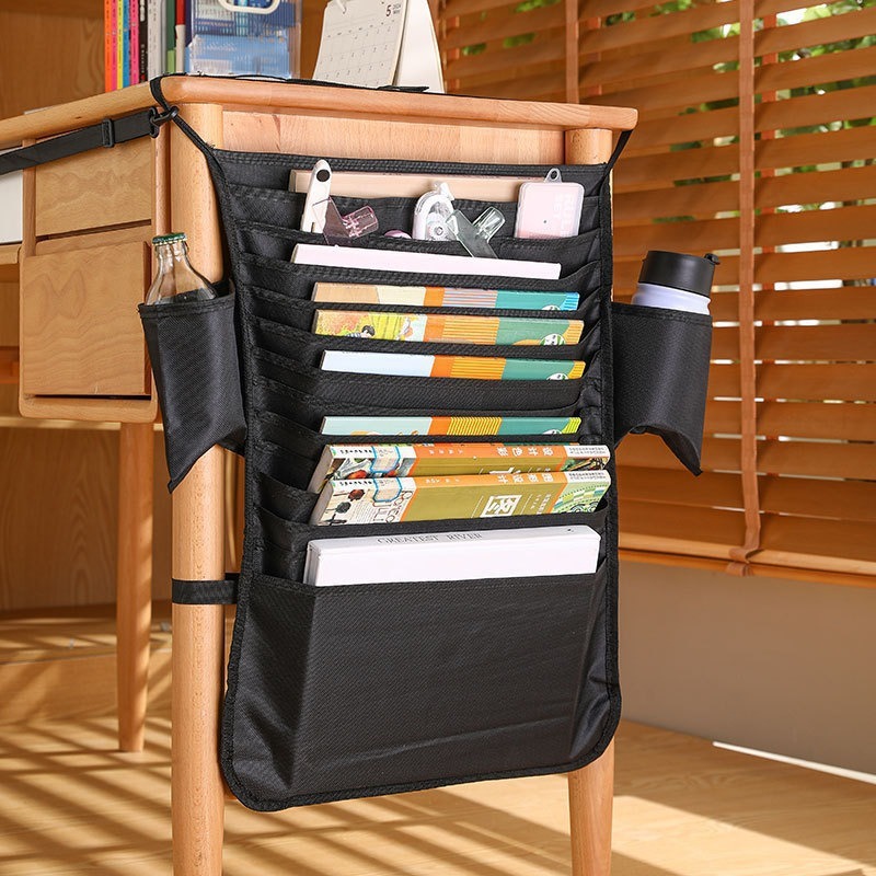 1pc Thick and large-capacity Oxford cloth book hanging bag for students, multi-layer learning storage bag side-mounted on the desk for hanging books