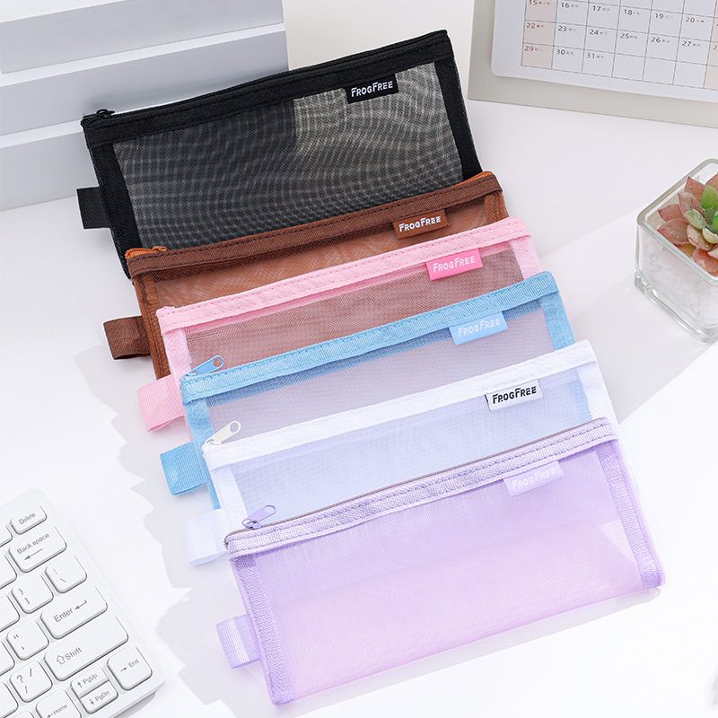 1pc Student net mesh transparent pen bag custom storage bag wholesale large capacity imitation stationery