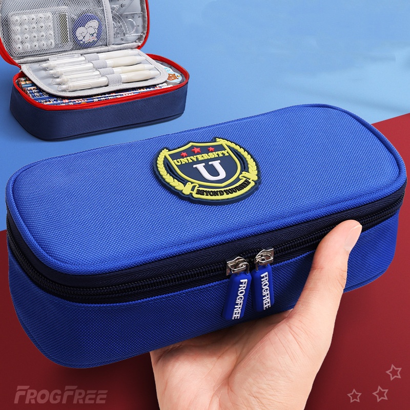 1pc British-style pencil case with three-tier Oxford fabric storage for elementary students large-capacity child's school supplies box