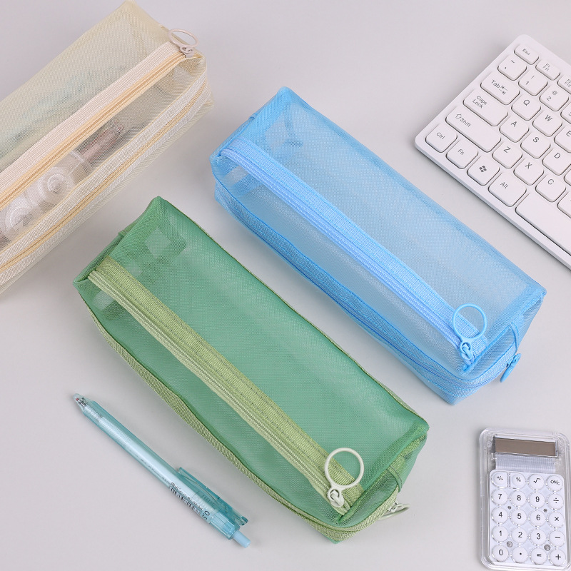1pc Pen bag large capacity stationery bag student exam pencil case high aesthetic value mesh stationery