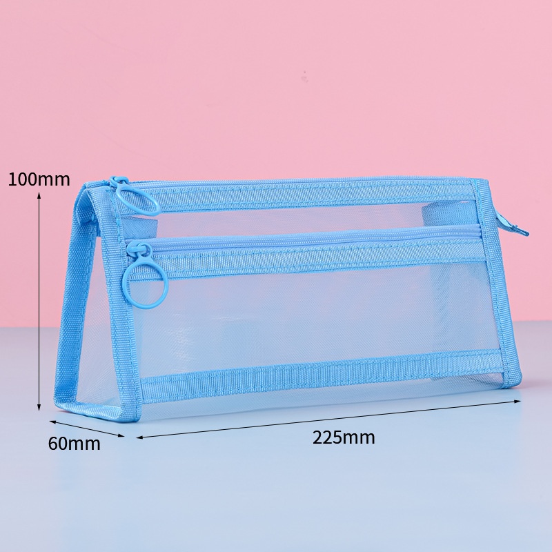 1pc Pen bag rectangle large capacity stationery bag student exam pencil case high aesthetic value mesh stationery
