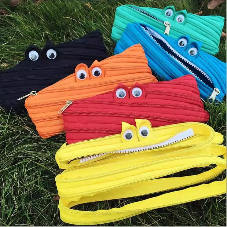 1pc Fun zipper pen bag cute and quirky creative zipper stationery bag large capacity for pencil storage