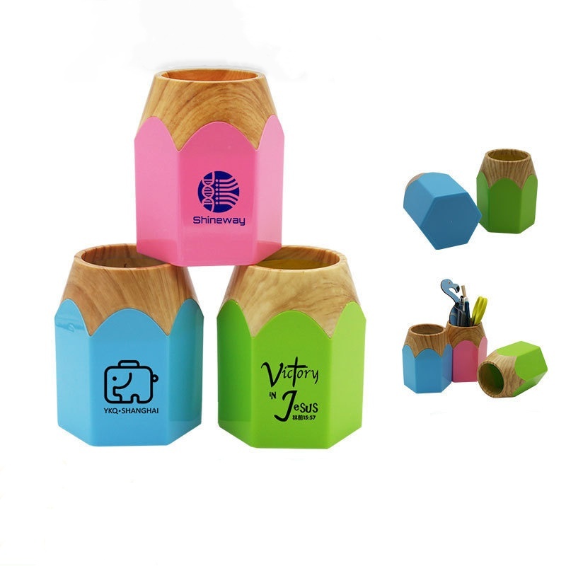 1pc Custom wooden grain pen holder can print logo company promotional gift student prize with text
