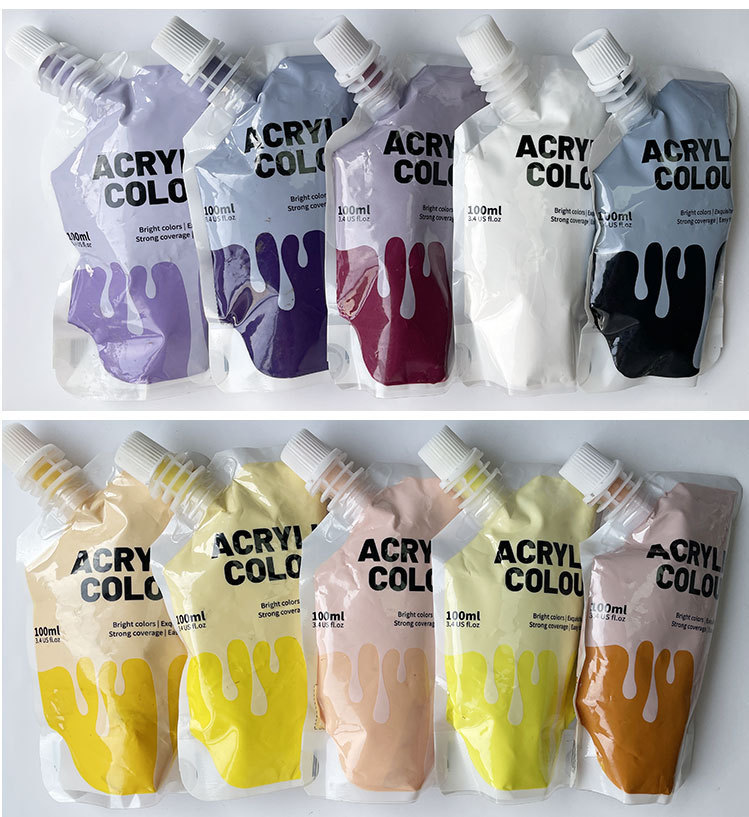 1pc Acrylic paint 100ml squeeze bag refill waterproof and sun-proof non-formaldehyde specially for children's art painting