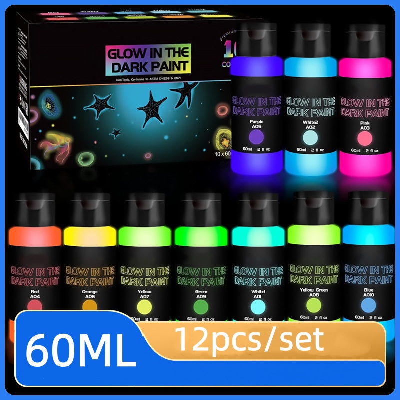 12pcs/set Super bright high-quality luminous paint hand-painted Halloween graffiti fluorescent paint suitable for clothes and shoes