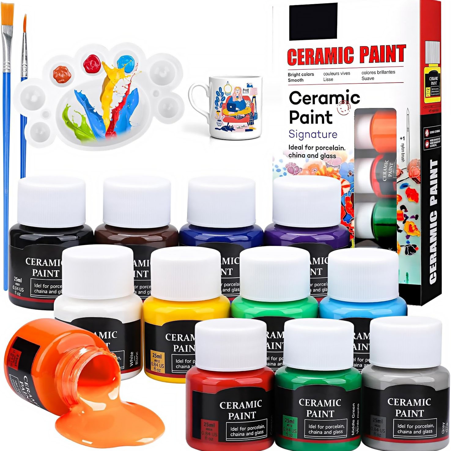 12colors/set ceramic pigment set 25ml glass acrylic for students' art materials painting DIY coloring special