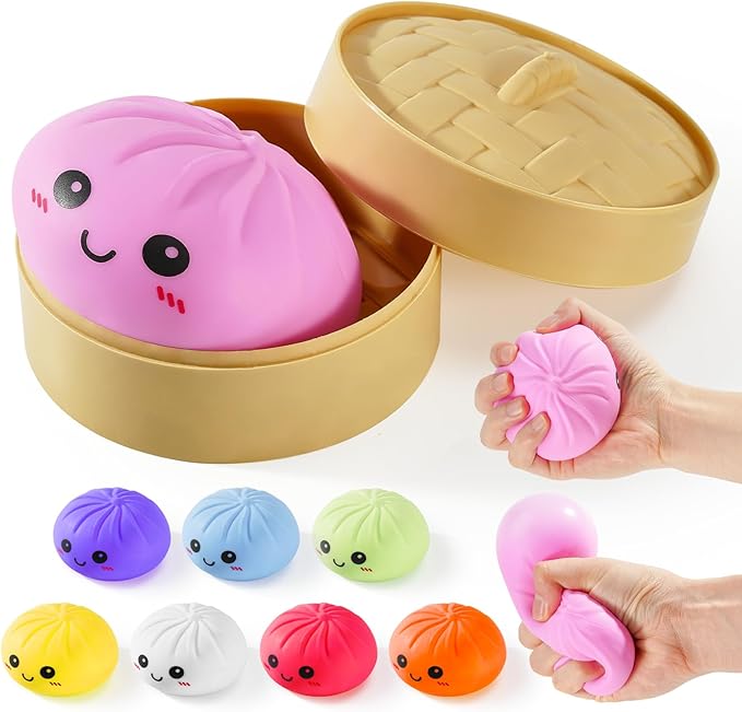 1pc Dumpling Squishies, Glitter Dumpling Mystery Box, Colorful Dumplings Stress Balls Fidget Sensory Toy, Stocking Stuffers with Food Steamer Stretchy Desk Toys 