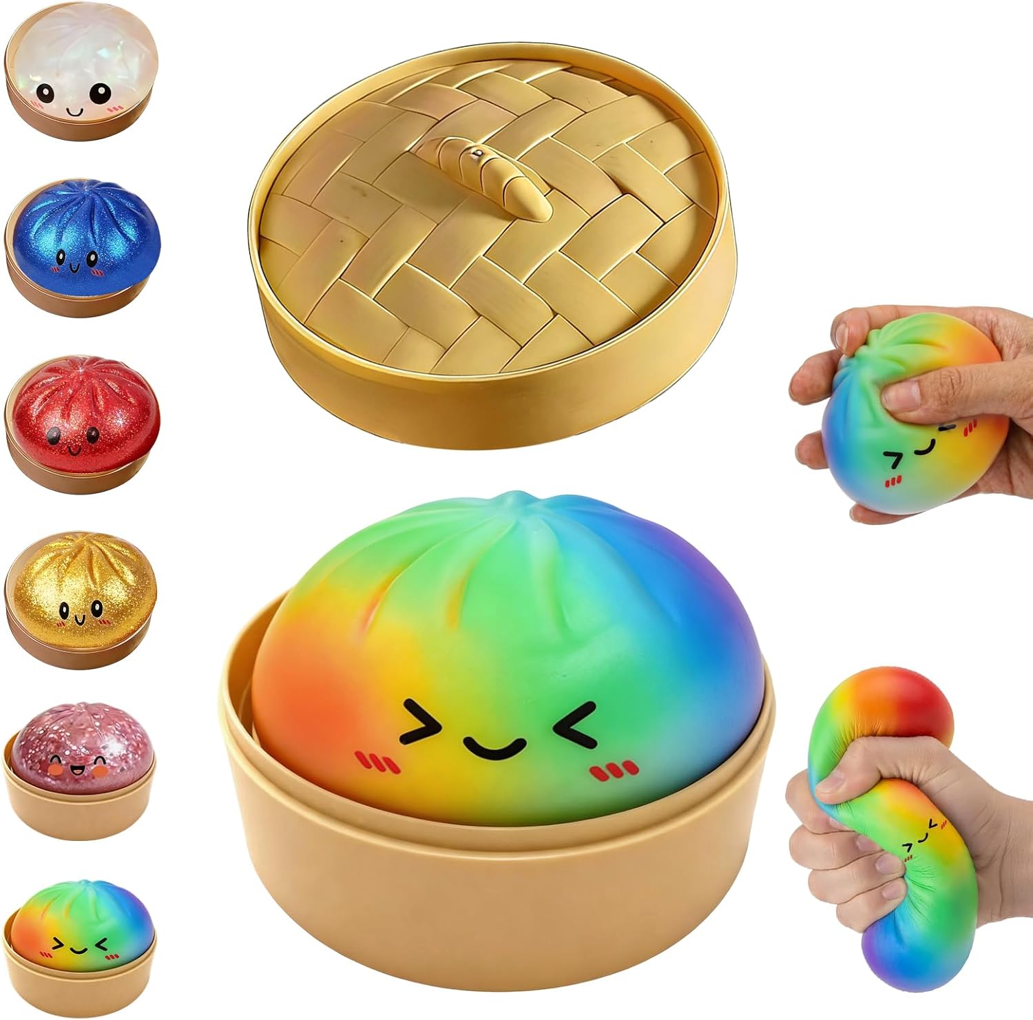 1pc Glitter Dumpling, Glitter Dumpling Squishy with Box, 6 Color Options Dumplings Squishy Toy for Stress Relief (Colorful)